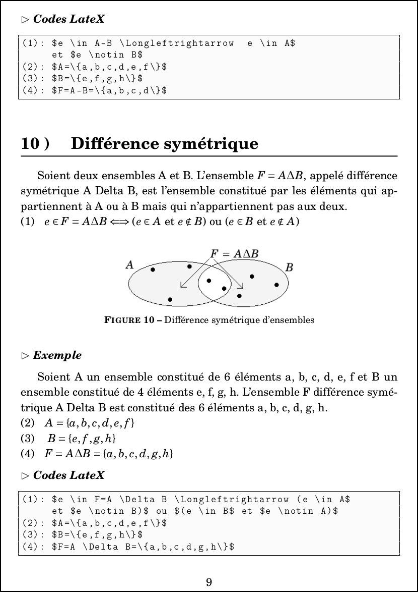 LateX : Mathématiques - Algèbre - Différence symétrique d'ensembles 