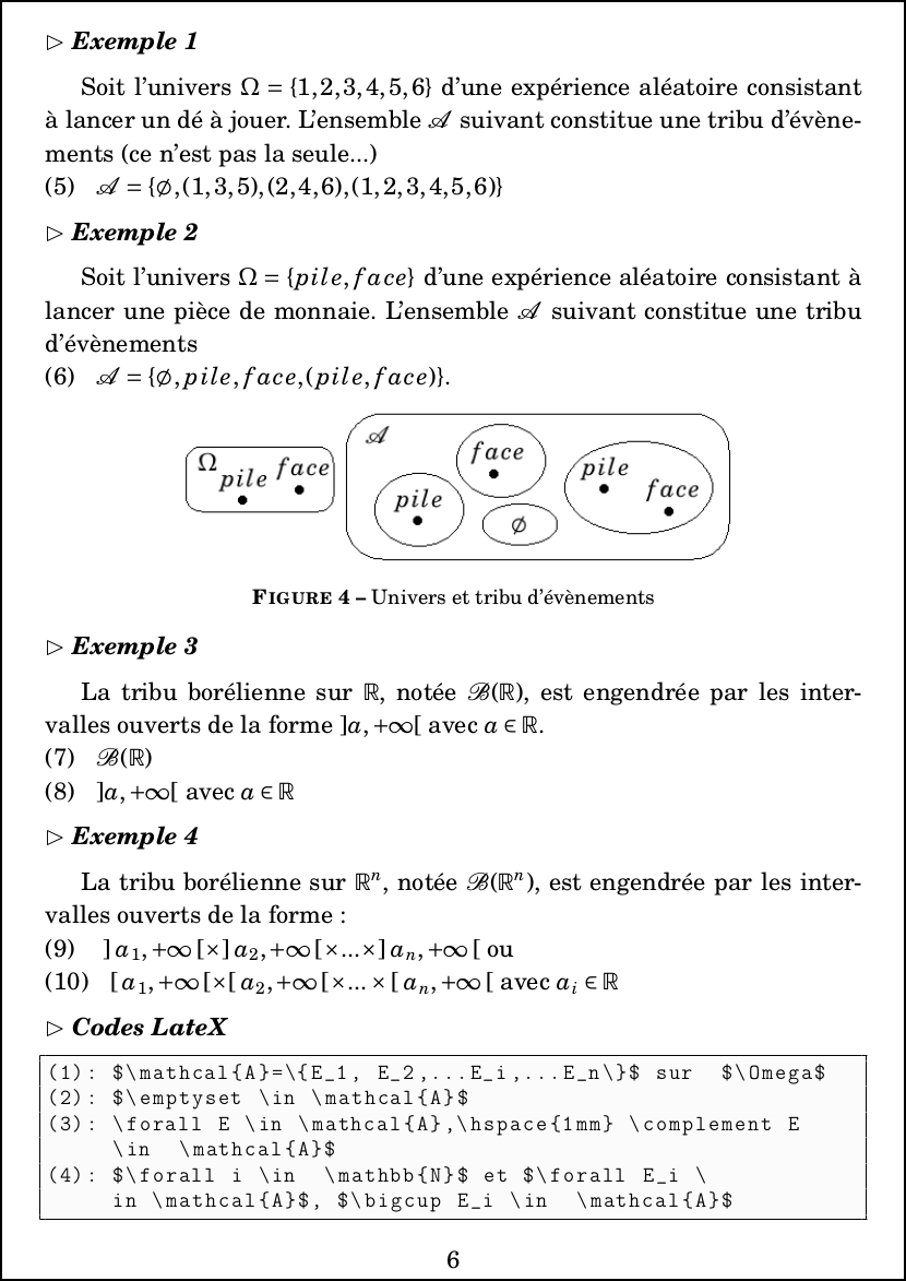 LateX : Mathématiques - Probabilités - Tribu - exemple et code 