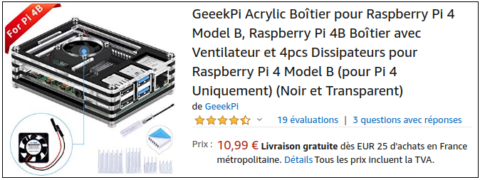 BOITIER TRANSPARENT AVEC DISSIPATEURS THERMIQUES ET VENTILATEUR POUR RASPBERRY  PI 4