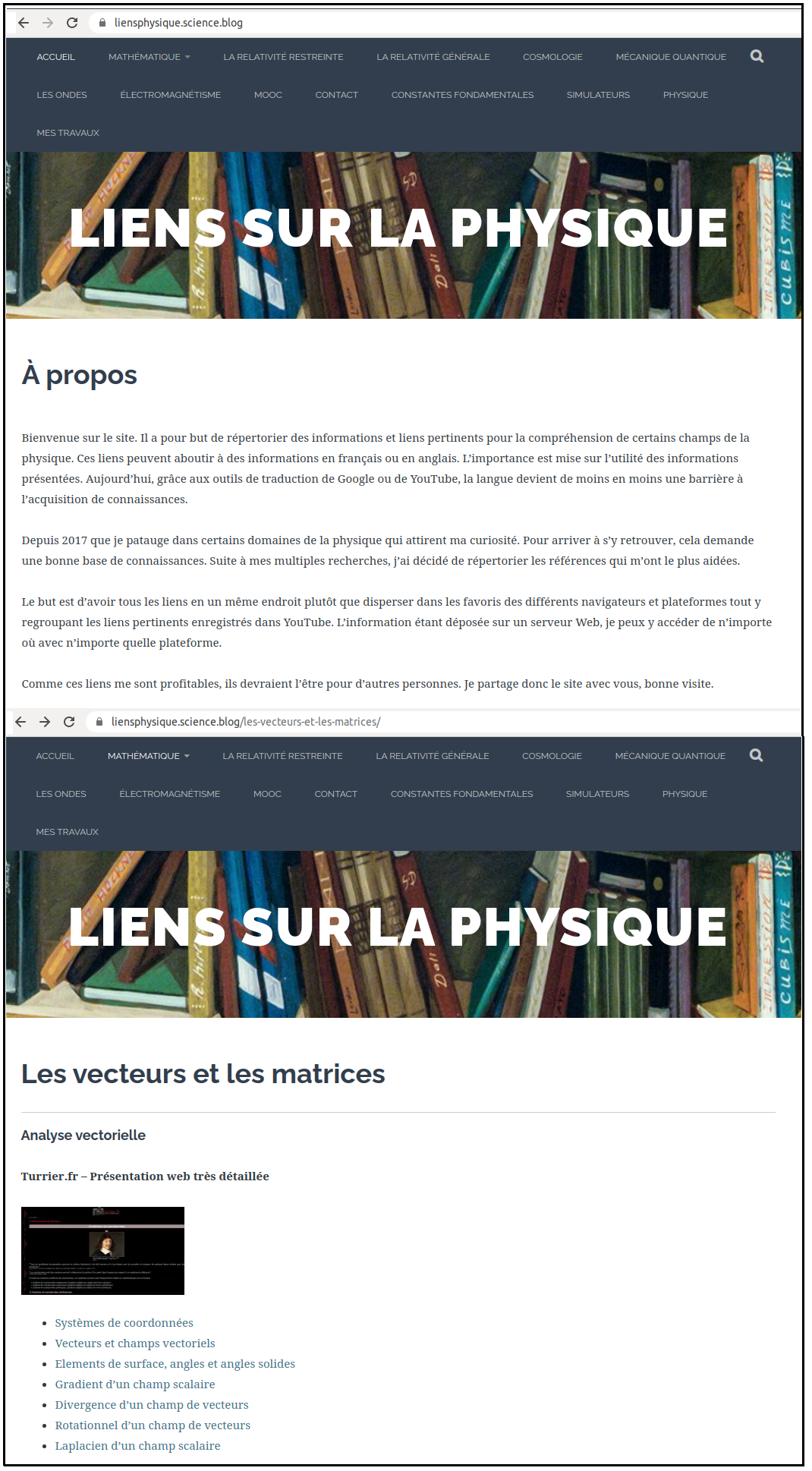 Commentaires du site Liens sur la physique sur des articles de Claude Turrier