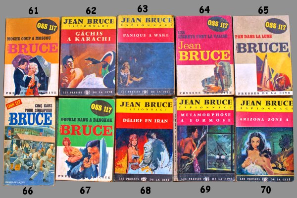 61 Moche coup  Moscou	 1958
62 Gchis  Karachi	 1958
63 Panique  Wake	 1958    (ct:2ex)
64 Les secrets font la valise	 1959
65 Pan dans la lune	 1959
66 Cinq gars pour Singapour	 1959
67 Double bang  Bangkok	 1959
68 Dlire en Iran	 1959
69 Mtamorphose  Formose	 1959
70 Arizona zone A	 1959
